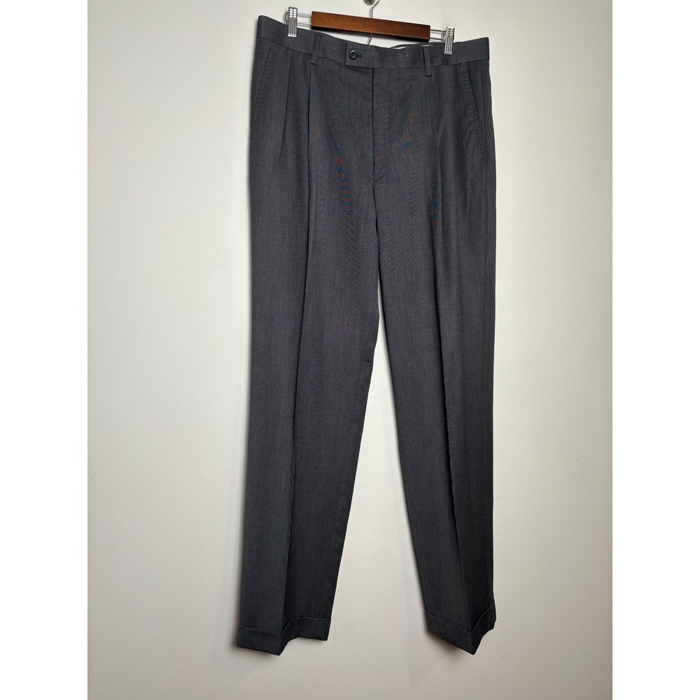 Alan Flusser Mens‎ Dress Pants 36x34 Gray Pleated Cuffed Wool Blend